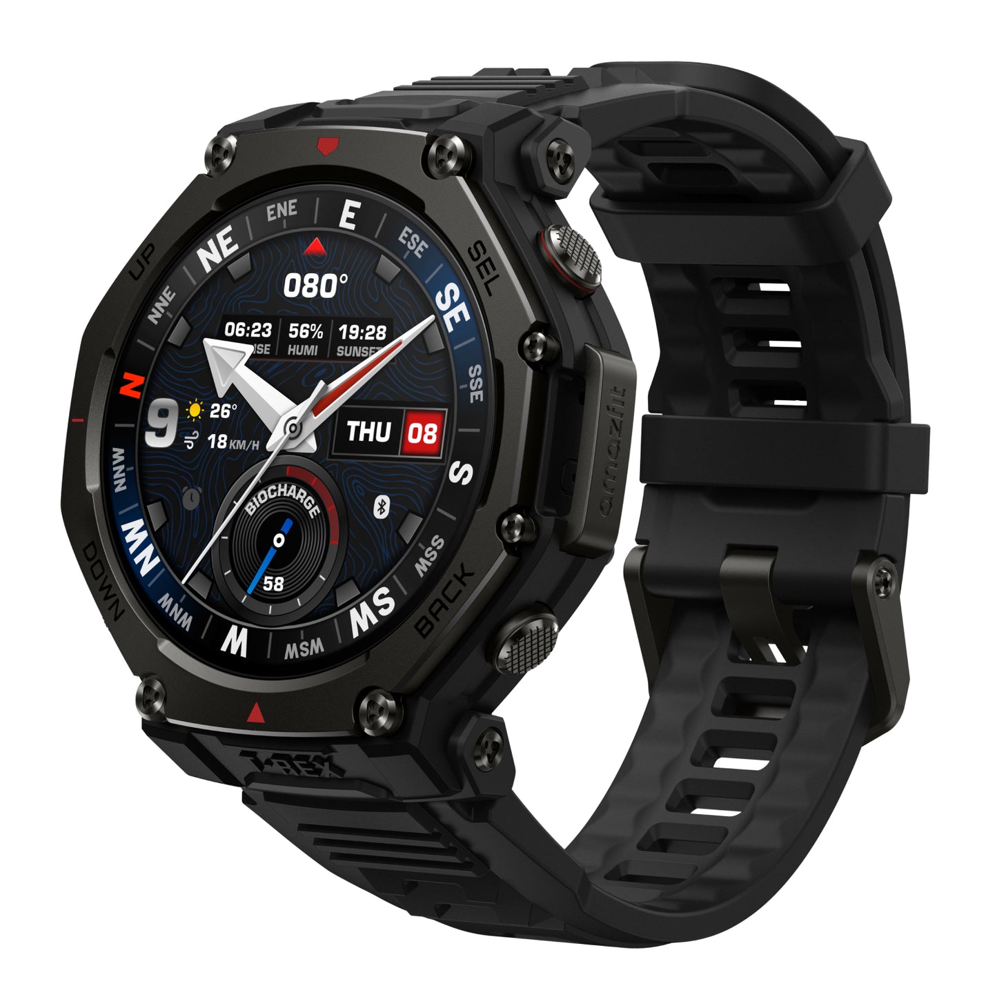 Amazfit T-rex 3 Pro 3,35 cm (1.32") AMOLED 44 mm Digital 466 x 466 pixlar Pekskärm Svart Wi-Fi GPS