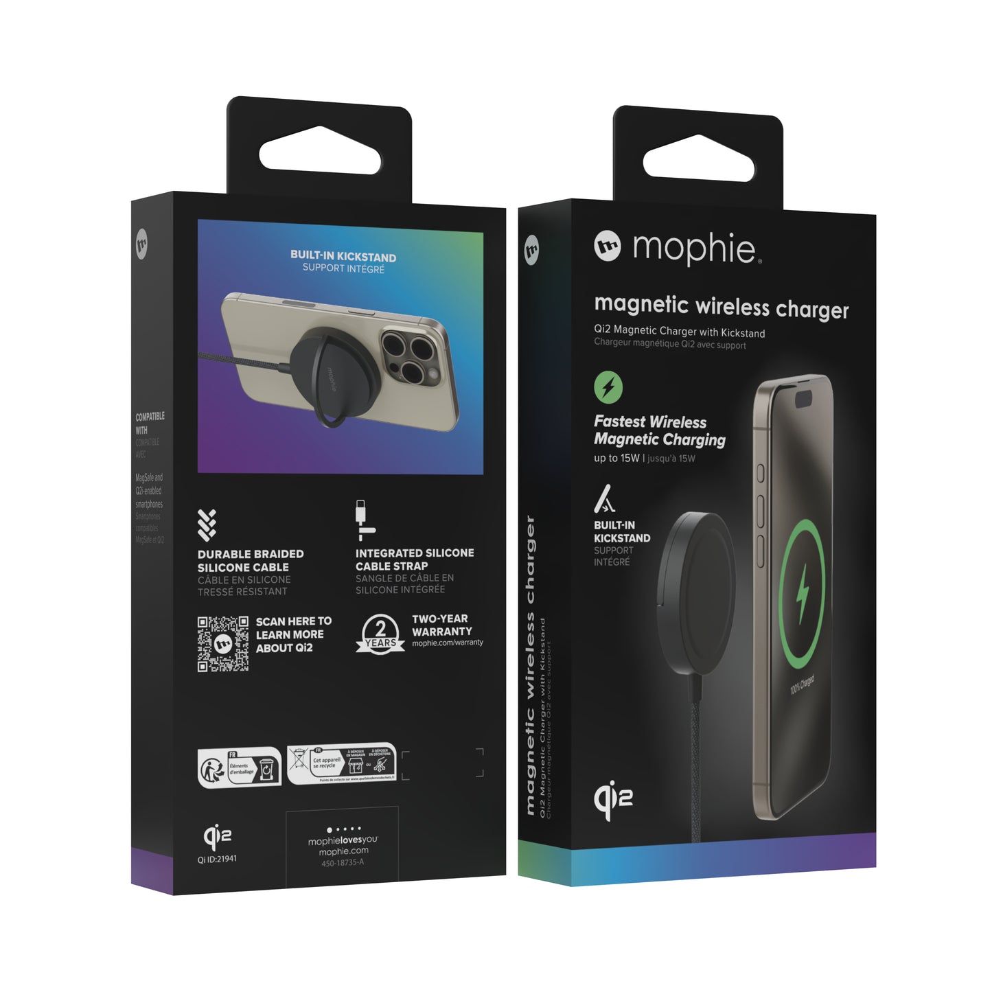 mophie Qi2 Magnetic Charger Smartphone Svart USB Trådlös laddning Snabb laddning inomhus