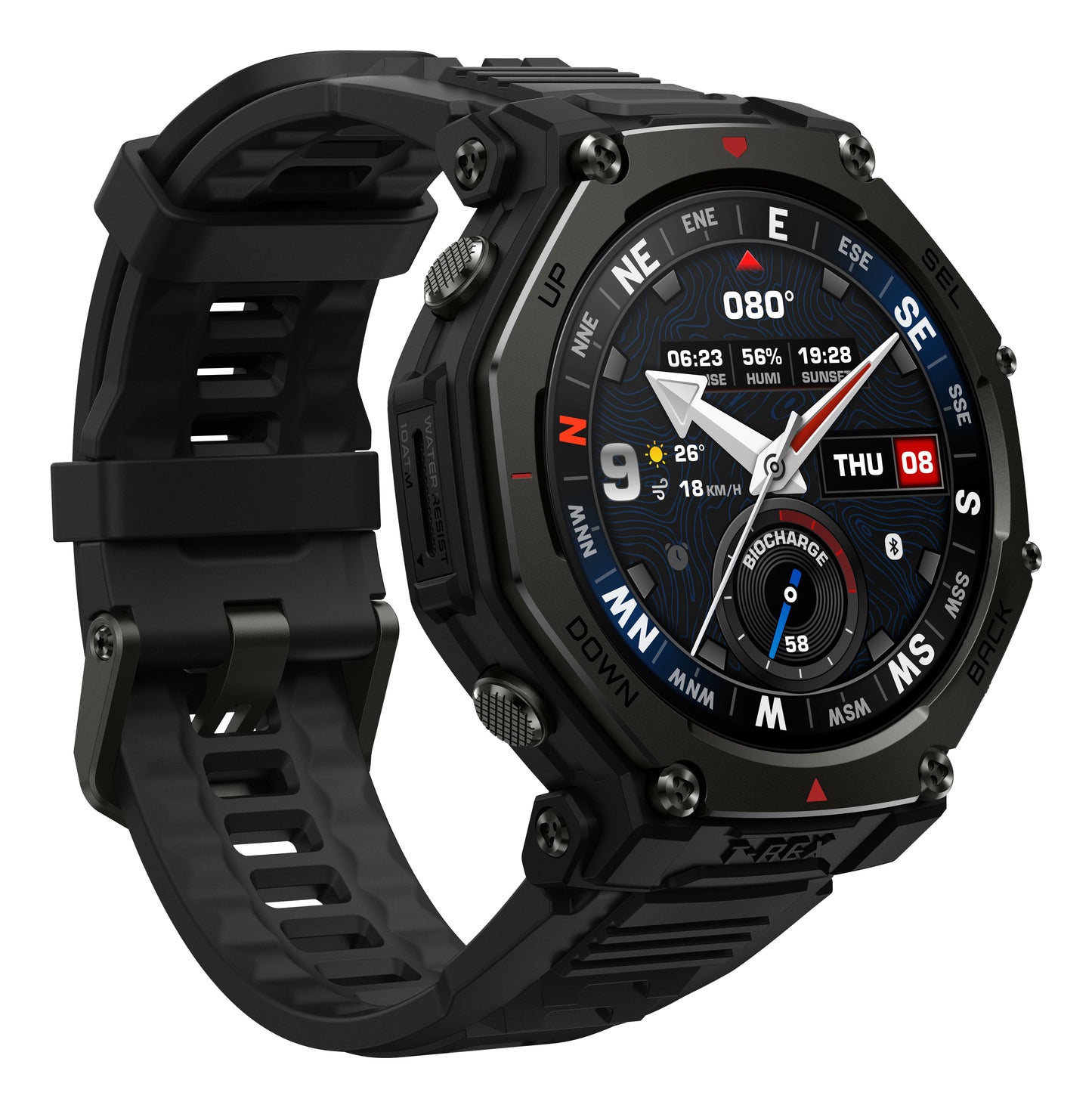 Amazfit T-Rex 3 Pro 3,81 cm (1.5") AMOLED 48 mm Digital 480 x 480 pixlar Pekskärm Svart Wi-Fi GPS