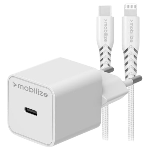 Mobilize USB-C Snabbladdare 20W + USB-C-Lightning Kabel Vit – Mobilize