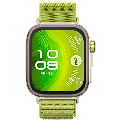 Huawei Watch Fit 4 Pro Guld (Grön Nylonband) – Huawei