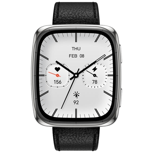 Amazfit Active 2 Square Silver (Svart Läderrem) – Amazfit