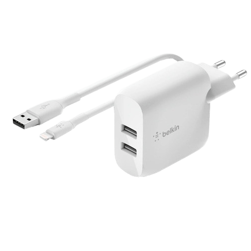 Belkin Boost Charge Dual USB Snabbladdare 24W + Lightning Kabel Vit – Belkin
