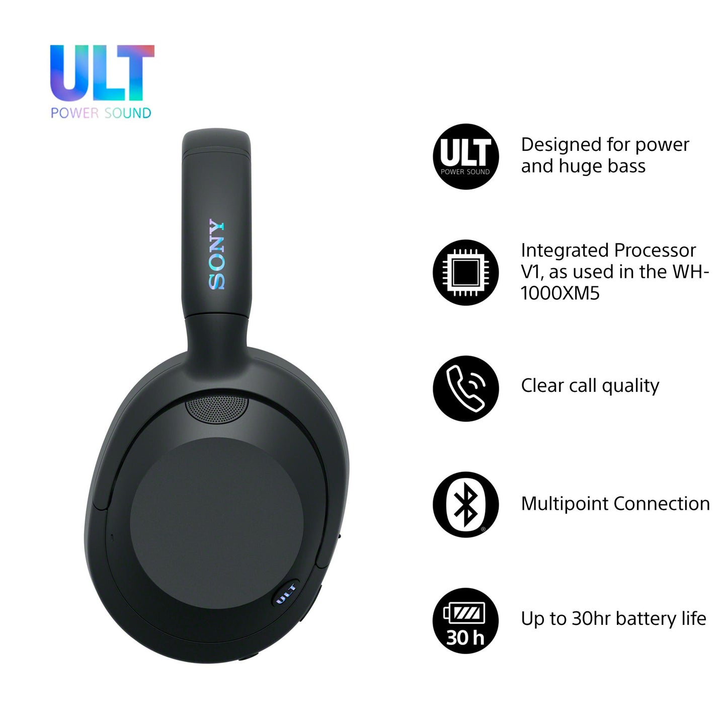 Sony WHULT900NB hörlur och headset Kabel & Trådlös Huvudband Samtal/musik Bluetooth Svart