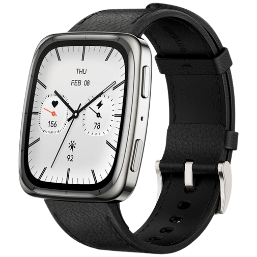 Amazfit Active 2 Square Silver (Svart Läderrem) – Amazfit