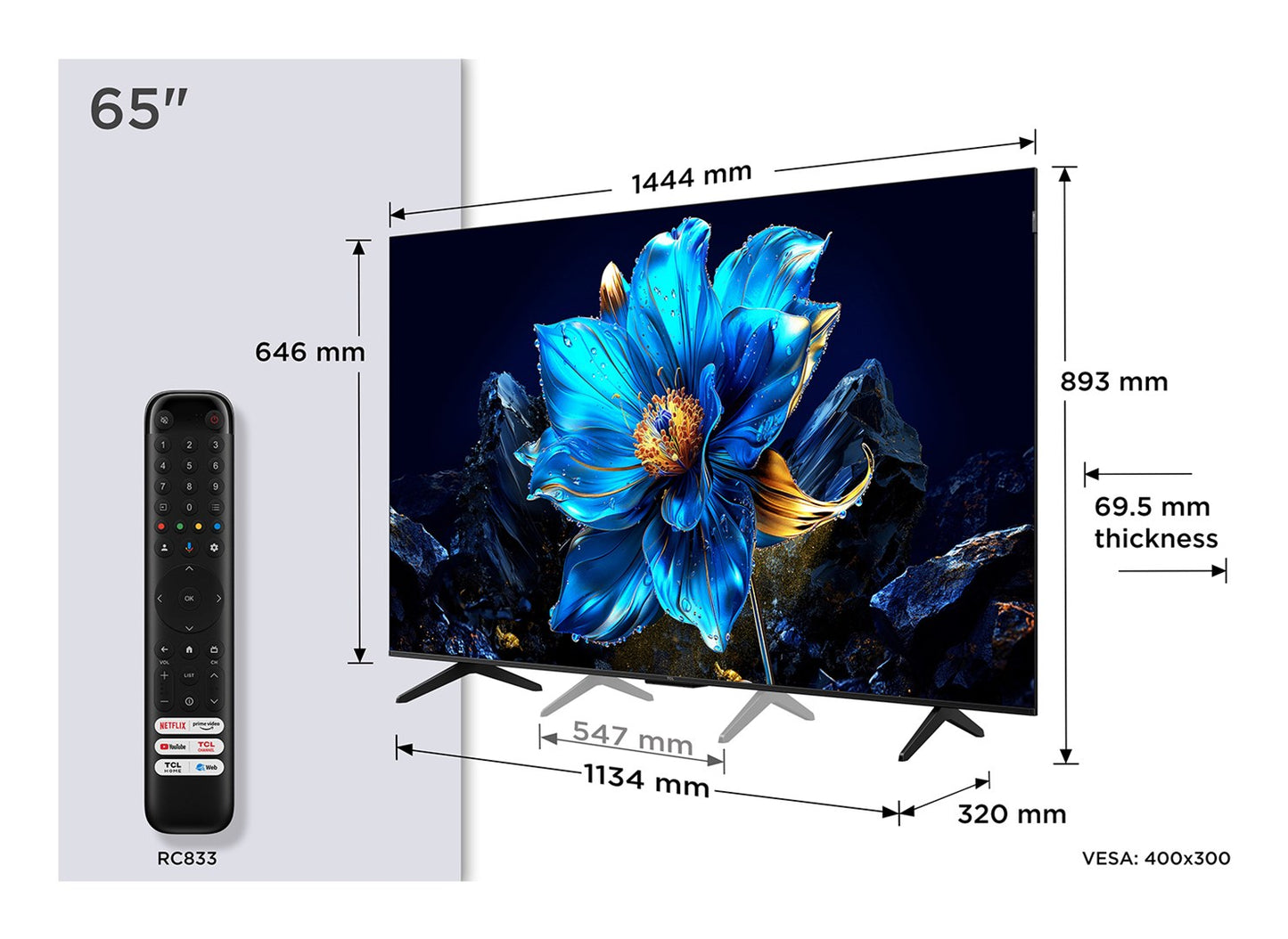 TCL P79K 65P79K TV 165.1 cm (65") 4K Ultra HD Smart TV Wi-Fi Metallic 430 cd/m²