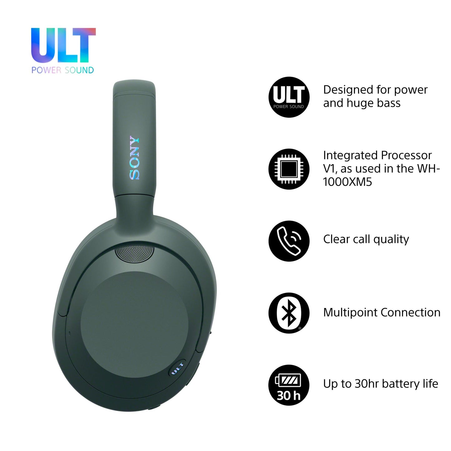 Sony WHULT900NH hörlur och headset Kabel & Trådlös Huvudband Samtal/musik Bluetooth Grön