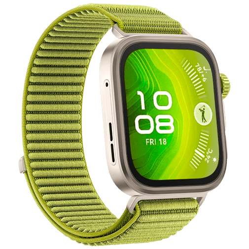Huawei Watch Fit 4 Pro Guld (Grön Nylonband) – Huawei