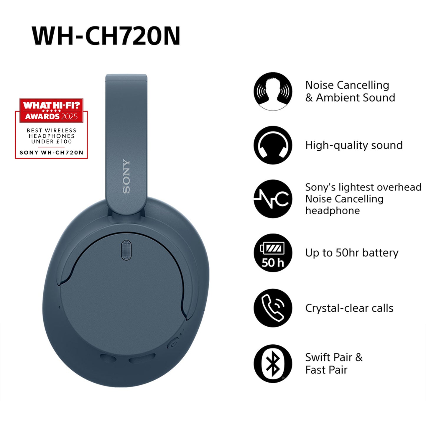 Sony WH-CH720N Headset Kabel & Trådlös Huvudband Samtal/musik USB Type-C Bluetooth Blå