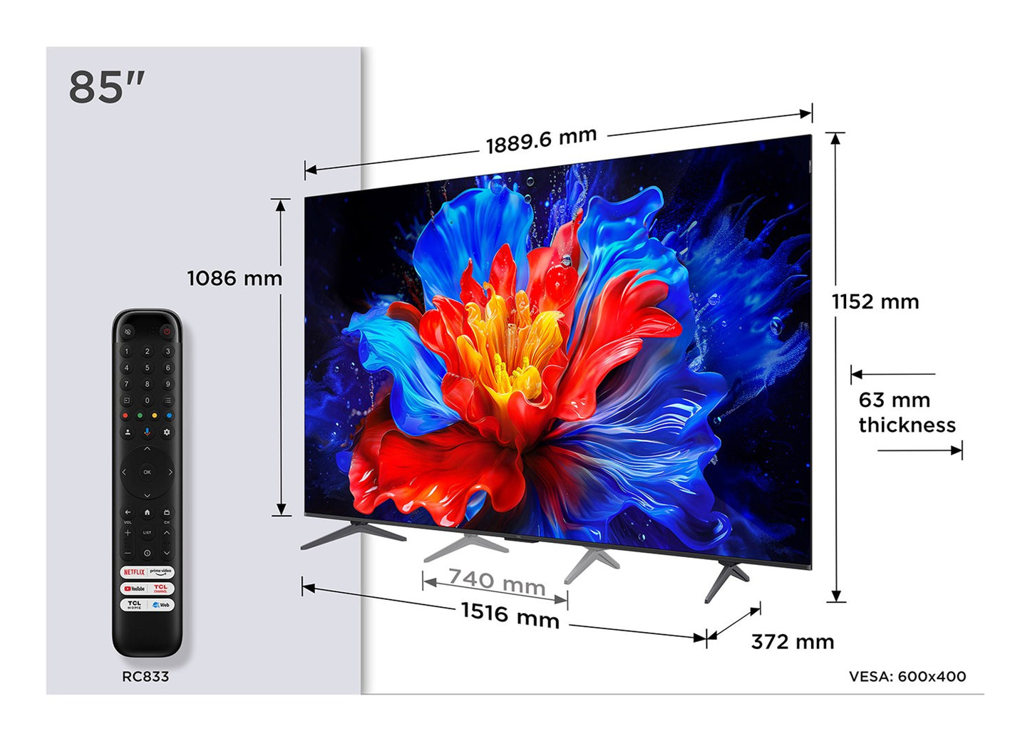 TCL P89K 85P89K TV 2.16 m (85") 4K Ultra HD Smart TV Wi-Fi Metallic 450 cd/m²