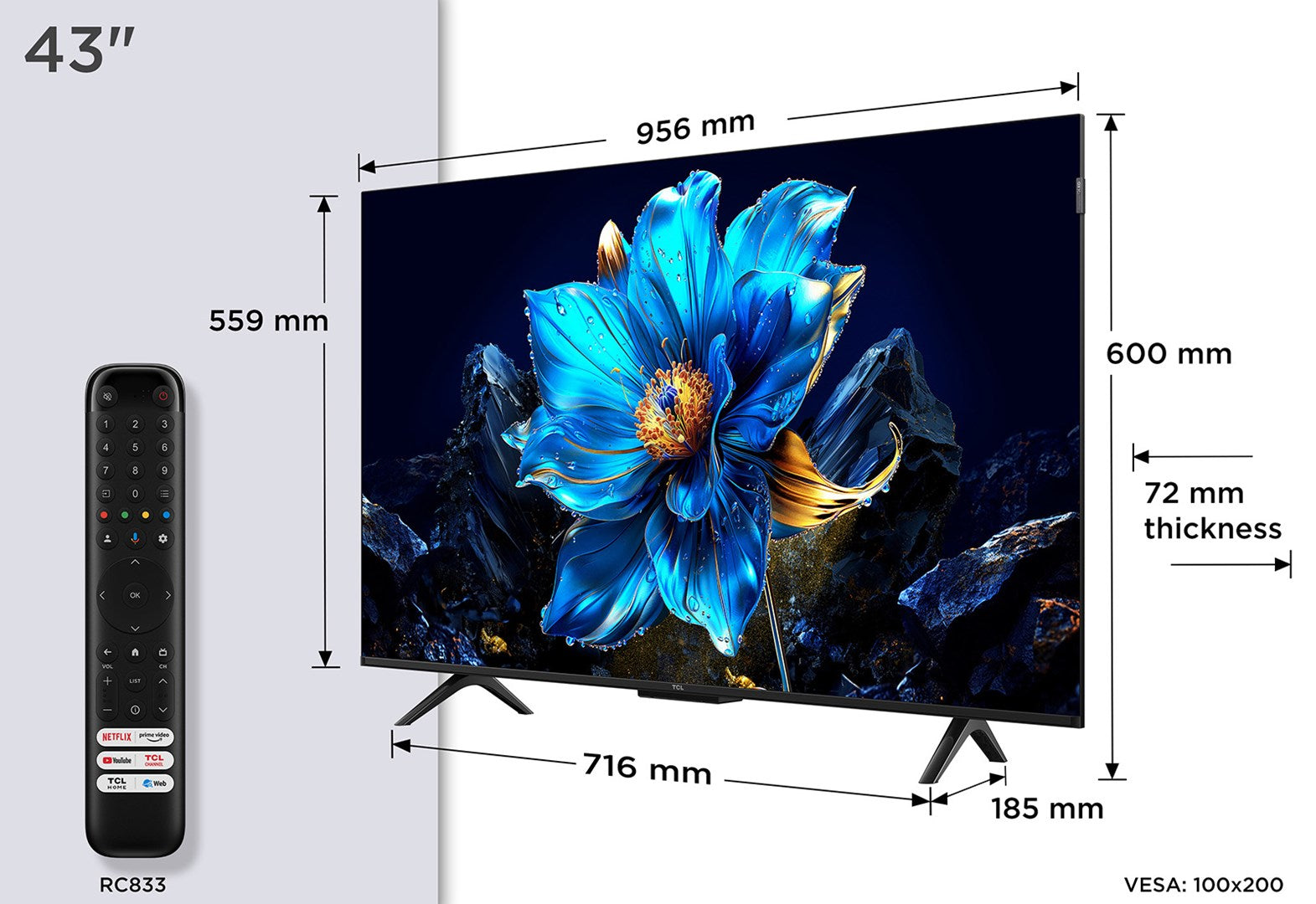 TCL P7K 43P7K TV 109.2 cm (43") 4K Ultra HD Smart TV Wi-Fi Metall 430 cd/m² – TCL