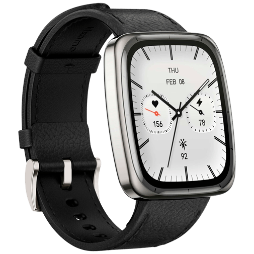 Amazfit Active 2 Square Silver (Svart Läderrem) – Amazfit
