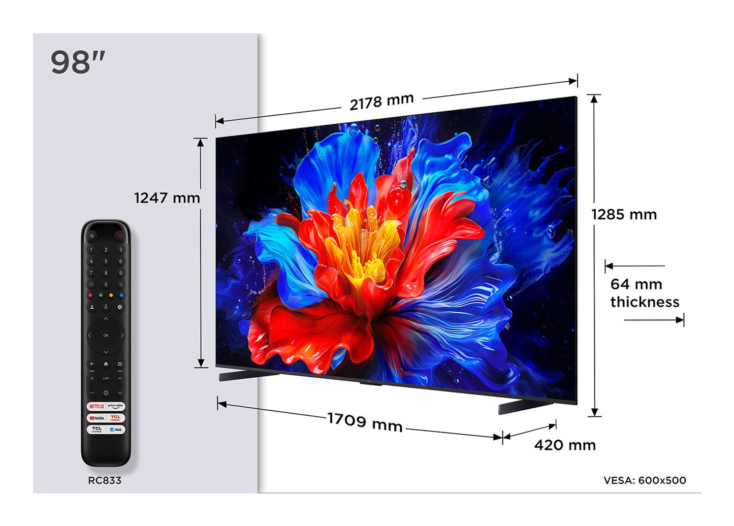 TCL P89K 98P89K TV 2.49 m (98") 4K Ultra HD Smart TV Wi-Fi Metallic 450 cd/m²