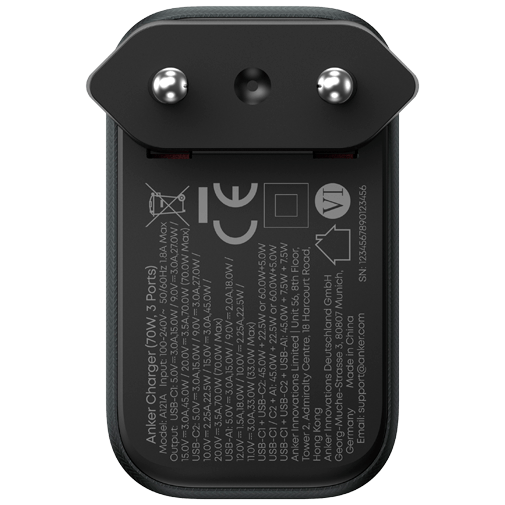 Anker Dual USB-C + USB-A Snabbladdare 70W Svart – Anker