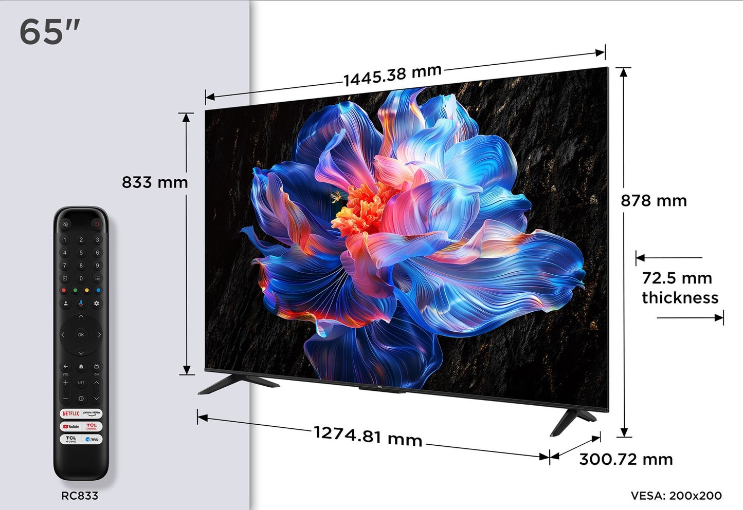 TCL 65P69K TV 165.1 cm (65") 4K Ultra HD Smart TV Wi-Fi Black