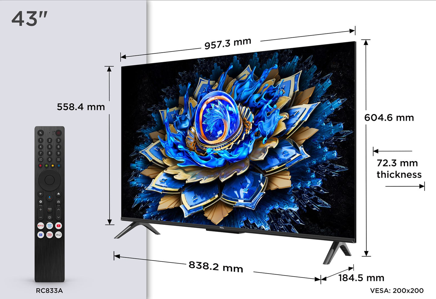 TCL T69C 43T69C TV 109.2 cm (43") 4K Ultra HD Smart TV Wi-Fi Black 350 cd/m²