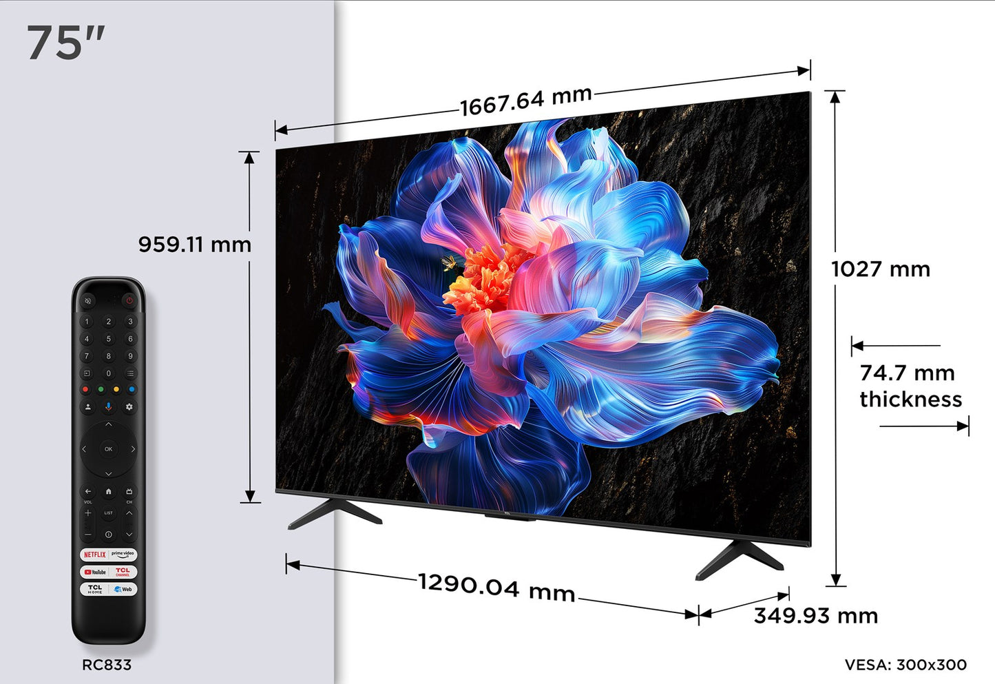 TCL 75P69K TV 190.5 cm (75") 4K Ultra HD Smart TV Wi-Fi Black