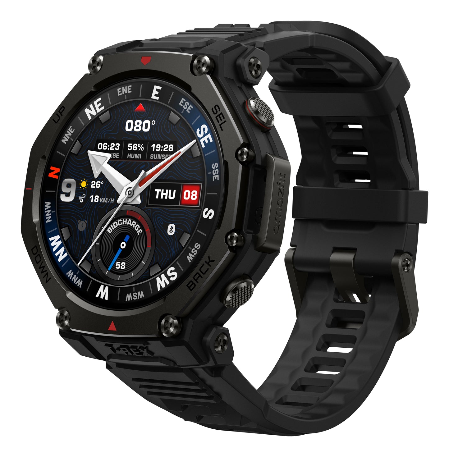 Amazfit T-Rex 3 Pro 3,81 cm (1.5") AMOLED 48 mm Digital 480 x 480 pixlar Pekskärm Svart Wi-Fi GPS