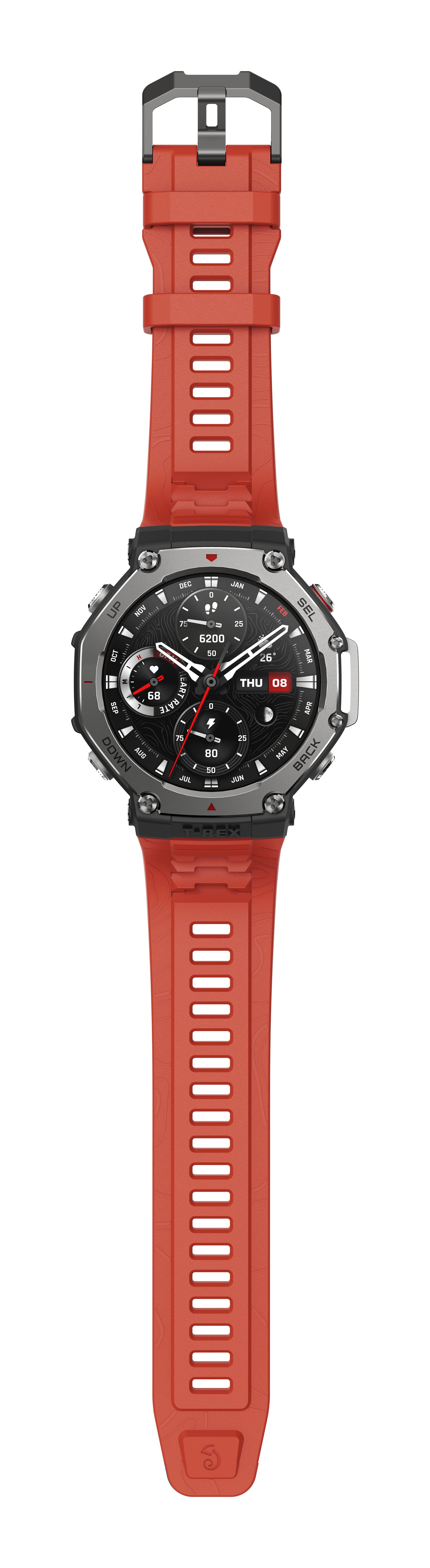 Amazfit T-Rex 3 Lava 3,81 cm (1.5") AMOLED 48.5 mm Digital 480 x 480 pixlar Pekskärm Svart, Rostfritt stål GPS